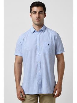 Van Heusen - Men Light Blue Stripe Half Sleeves Casual Shirt