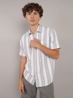 American Eagle - Men Blue Poolside Striped Button-Up Shirt