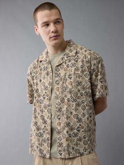 American Eagle - Men Khaki Printed Button-Up Poolside Shirt