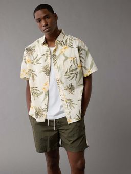 American Eagle - Men Khaki Tropical Button-Up Poolside Shirt