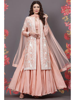 Biba - Peach Flared Skirt Set By Rohit Bal (Set of 4)