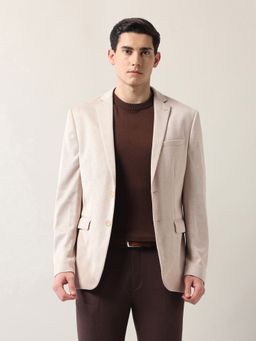 Arrow - Beige Self Design Slim Single-Breasted Blazer