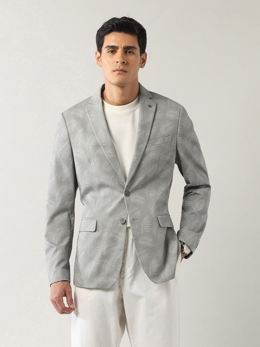 Arrow Grey Printed Slim Single-Breasted Blazer