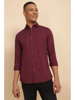 Allen Solly - Men Maroon Custom Fit Print Full Sleeves Casual Shirt