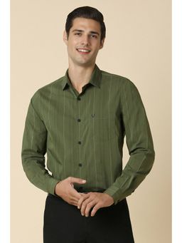 Allen Solly - Men Olive Slim Fit Stripe Full Sleeves Formal Shirt