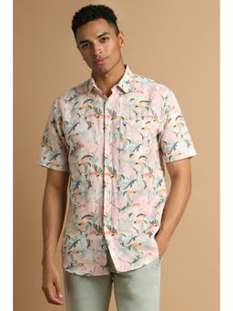 Allen Solly - Men Pink Slim Fit Print Half Sleeves Casual Shirt