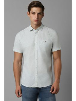 Louis Philippe - Men White Slim Fit Print Half Sleeves Casual Shirt