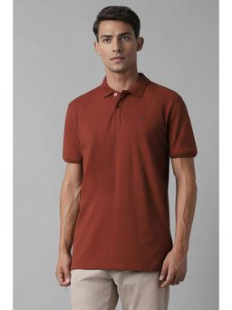 Louis Philippe - Men Maroon Solid Polo Neck T-Shirt