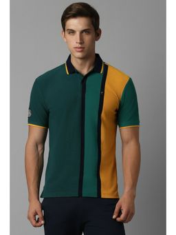 Louis Philippe - Men Green Colorblock Polo Neck T-Shirt