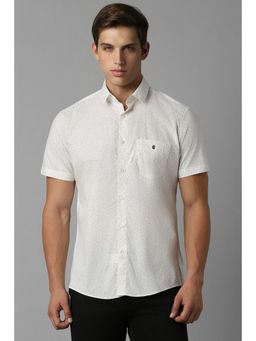 Louis Philippe - Men White Slim Fit Print Half Sleeves Casual Shirt
