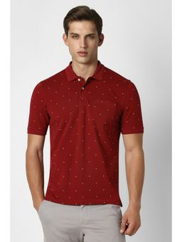 Peter England - Men Red Print Polo Neck Polo T-Shirt