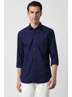 Peter England - Men Navy Blue Slim Fit Print Shirt