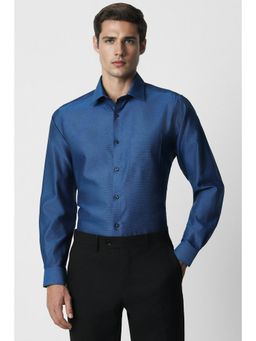 Van Heusen - Men Navy Blue Regular Fit Textured Full Sleeves Formal Shirt