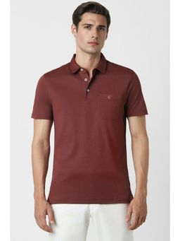 Van Heusen - Men Maroon Solid Polo Neck T-Shirt