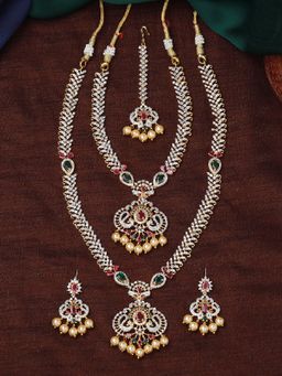 Estele - Gold Plated Cz Fascinating Bridal Necklace Set With Pearls For Women (Set of 4)