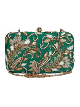 The Purple Sack - Green Embroidered Clutch