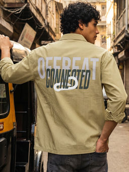 Bewakoof - Avocado Oil Yellow Offbeat Connected Striped Relaxed Fit Shirt