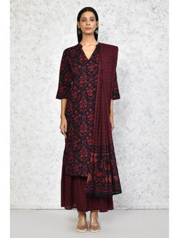 Miravan - Women's Cotton Floral Print Straight Kurta & Sharara And Dupatta (Set of 3)