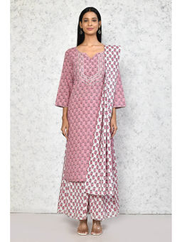 Miravan - Women's Cotton Kurta with Palazzo & Dupatta (Set of 3)