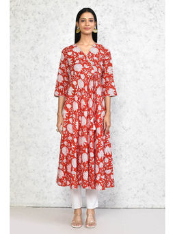 Miravan - Women's Cotton Floral Printed Angarkha Kurta