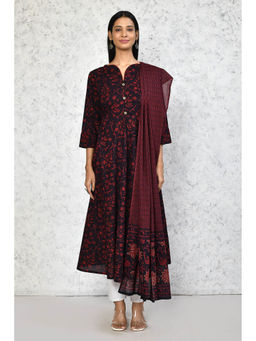 Miravan - Women's Cotton Floral Print Maroon Anarkali Kurta with Dupatta (Set of 2)