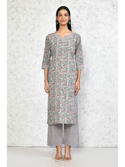 Miravan - Women's Cotton Floral Printed Straight Kurta & Palazzo (Set of 2)