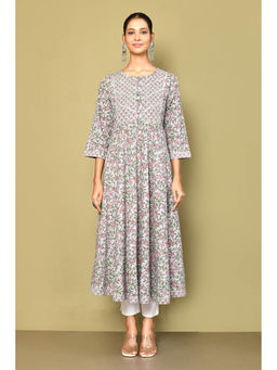 Miravan - Women's Blue Ethnic Motifs Gotta Patti Pure Cotton Anarkali Kurta