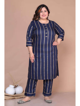 Miravan - Women's Plus Size Navy Blue Pakistani Kurta with Pant (Set of 2)