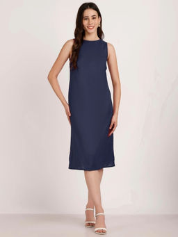 AOBA - Women Blue Solid Linen Dress