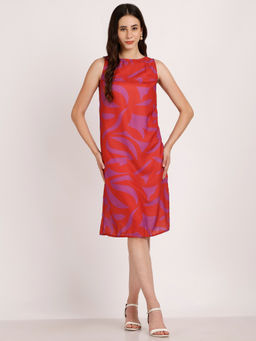AOBA - Women Maroon Abstract Printed Dress