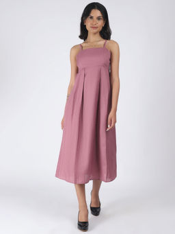 AOBA - Women Mauve Solid Linen Dress