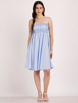 AOBA - Women Blue Solid Shoulder Straps Fit & Flare Dress