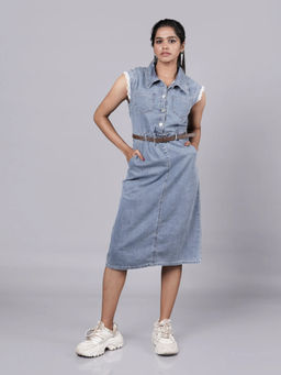 French Theory - Blue Urban Edge Gen Z Vibe Denim Dress with Belt