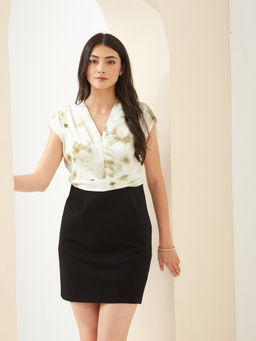 Latin Quarters - Women White V-Neck Cap Sleeve Bodycon Floral Casual Dress