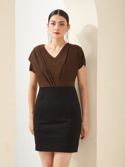 Latin Quarters - Women Black V-Neck Short Sleeves Bodycon Solid Party Dress