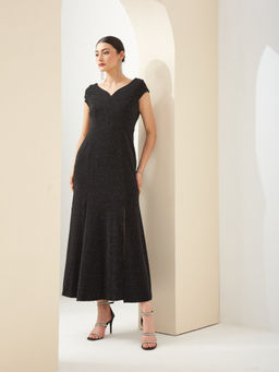 Latin Quarters - Women Black Sweetheart Cap Sleeve Solid Party Dress