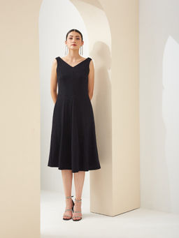 Latin Quarters - Women Navy Blue V-Neck Sleeveless A-Line Party Dress