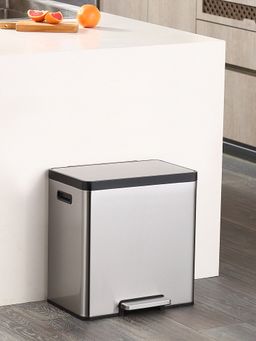 OBSESSIONS - Stainless Steel Dual Liner Step Bin Can Rectangular,Fingerprint Resistant, Silver