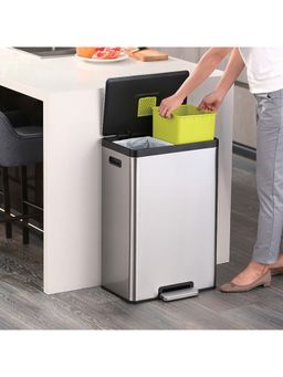OBSESSIONS - Stainless Steel Dual Liner Step Bin Can Rectangular,Fingerprint Resistant, Silver