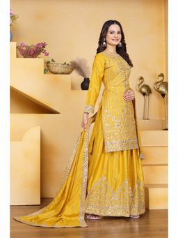 Anveri Textiles - Women Yellow Crepe Kurta with Palazzo and Dupatta