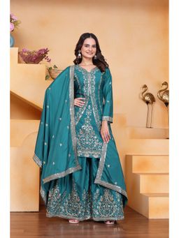 Anveri Textiles - Women Green Crepe Kurta with Palazzo and Dupatta