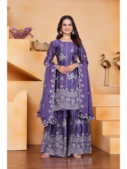 Anveri Textiles - Women Purple Chinon Kurta with Palazzo and Dupatta