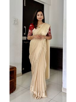 Mysilklove - Pearly Cream Georgette Partywear Saree with Unstitched Blouse