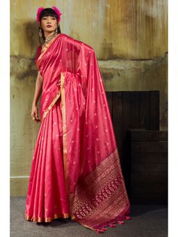 Mysilklove - Fuchsia Pink Tussar Handloom Silk Saree with Unstitched Blouse