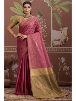 Mysilklove - Salmon Pink Banarasi Handloom Tussar Saree with Unstitched Blouse