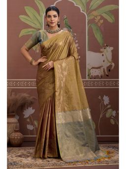 Mysilklove - Sage Green Banarasi Handloom Tussar Saree with Unstitched Blouse