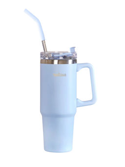 Nestasia - Blue Stainless Steel Water Bottle with Straw, 1000Ml, (Set of 2)