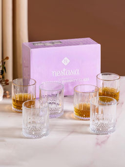 Nestasia - Premium Ribbed Whiskey Glasses 250Ml (Pack Of 6)