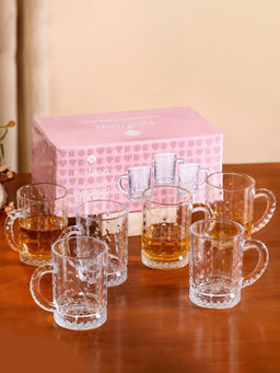 Nestasia - Diamond Embossed Thick Glass Cup 220Ml (Pack Of 6)