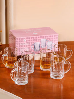 Nestasia - Transparent Ribbed Glass Coffee Mug 220Ml (Pack Of 6)